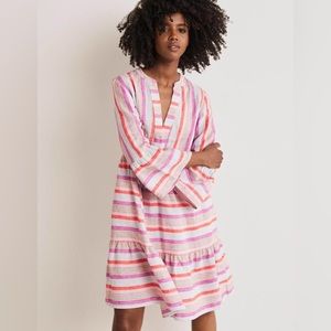 Boden linen tiered dress, size 6, firecracker cameo pink